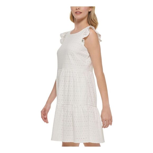 JESSICA HOWARD Womens White Hem Lined Back Flutter Sleeve Short Dress 10 - Picture 3 of 4